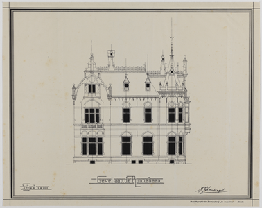 214887 Opstand van de gevel aan de Runnebaan (Nieuwegracht) van de te bouwen Sociëteit Sic Semper (Trans 19) te Utrecht.